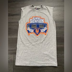 Mens Mets Final Season Shea Stadium Majestic Brand Gray Sleeveless Shirt Size S